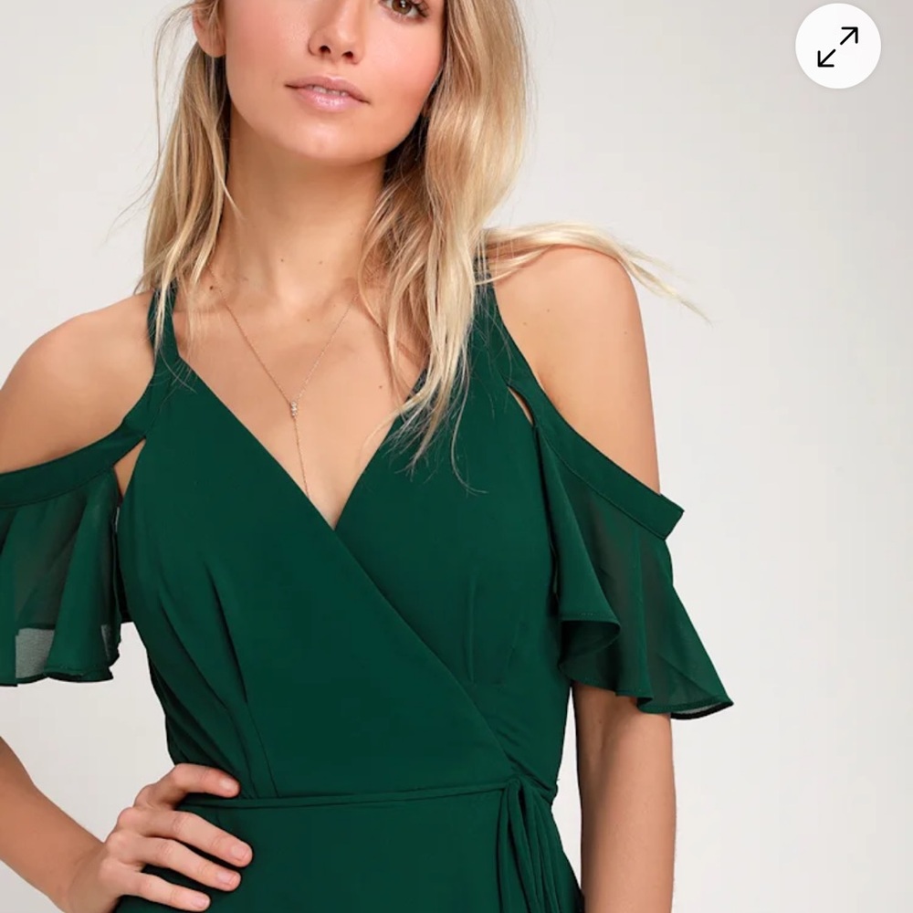 Lulus Easy  Listening Forest Green Cold-Shoulder Wrap Maxi Dress - Picture 2 of 12